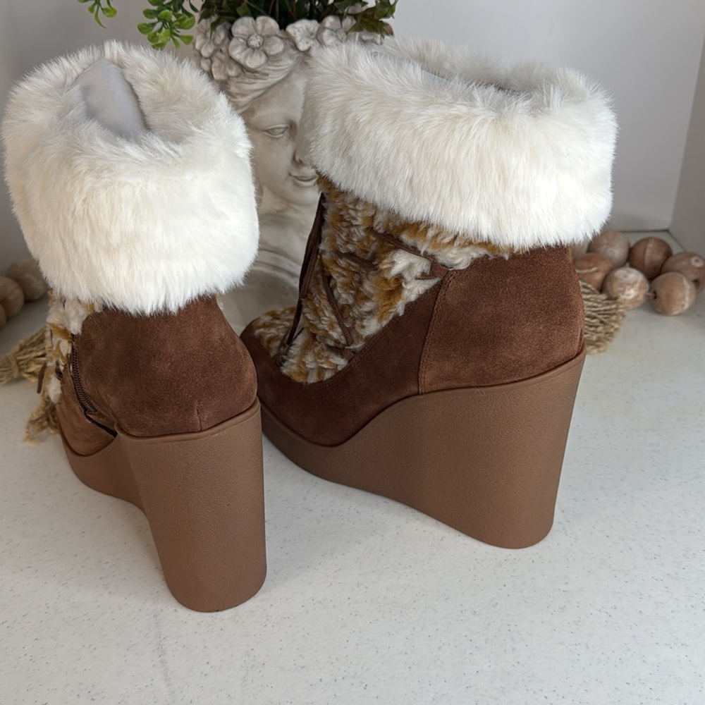 Brown and Cream Women's Wedge Boots - Picture 7 of 10